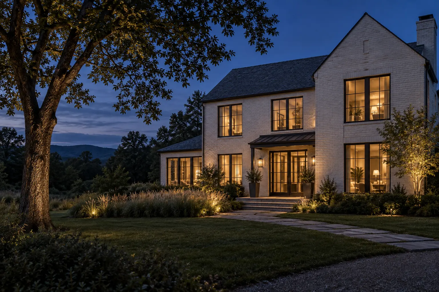 Architectural illustration of a home at dusk